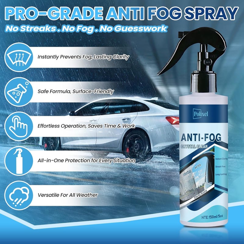 POLIXEL Glass Anti Fog Spray for Car Windshield - Windows Defogger Instantly Prevents Fog on Glasses, Car Windows, Mirrors & Goggles - Streak-Free, Safe for All Surfaces - 5OZ/150ML - Image 3